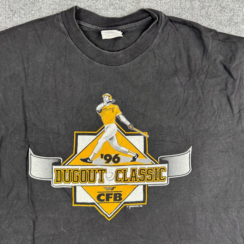 Hanes T-shirt Mens Size XL Black 1996 Dugout Classic Graphic Cotton Vintage Tee